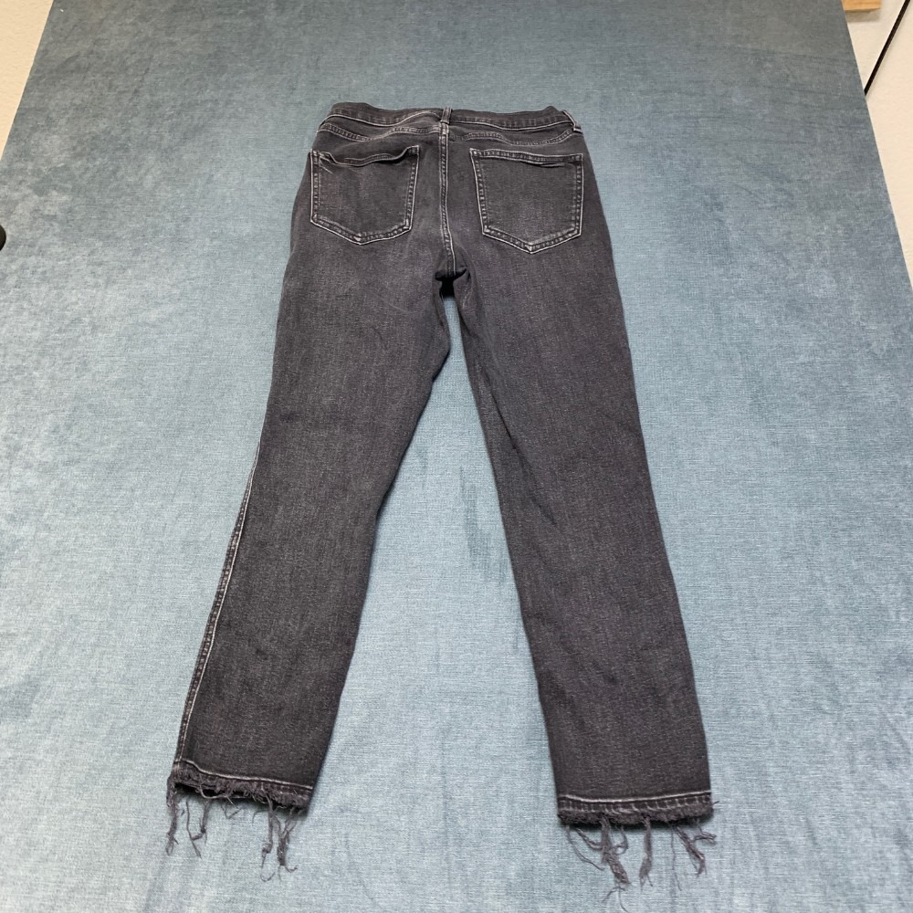 Gap Jeans Women 29/8R Black Denim Vintage Slim High Rise Frayed Hem Straight Leg